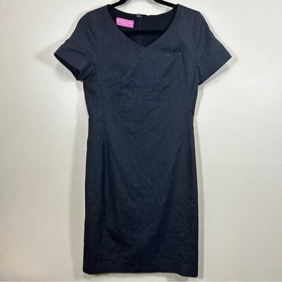 BROOK TAVERNER CORINTHIA V NECK DRESS WOOL BLEND CHARCOAL - Picture 3 of 10